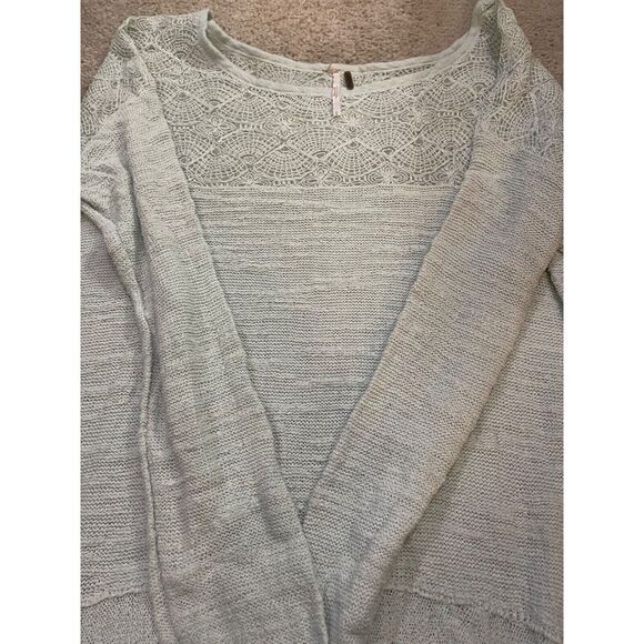 Free People L Mint Green Kristobel Crochet Peplum Oversized Sweater or Dress FP - Picture 4 of 9